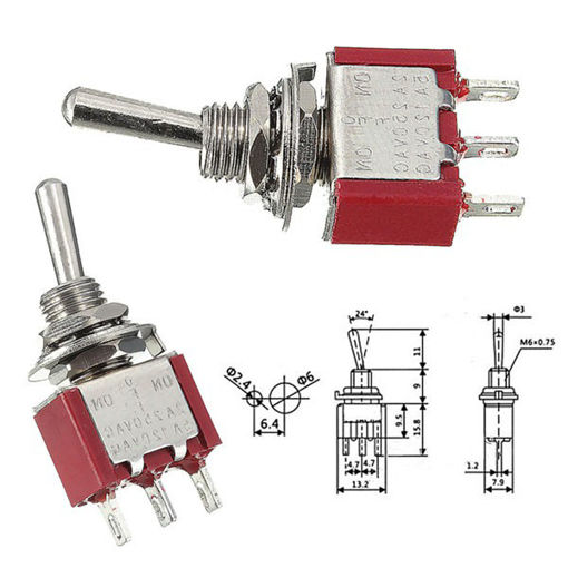 Immagine di Toggle Switch MTS-123 3 Pin SPDT ON/OFF/ON 3 Position Momentary