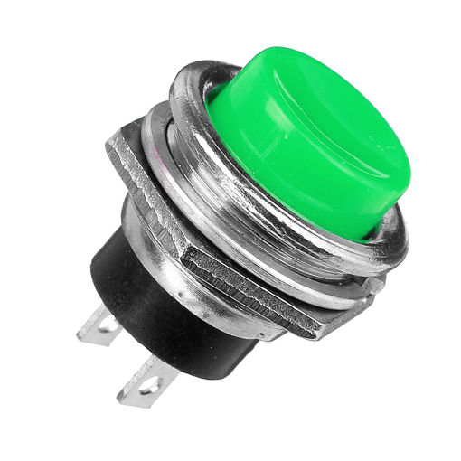 Picture of 5Pcs 3A 125V Momentary Push Button Switch OFF-ON Horn Green Plastic