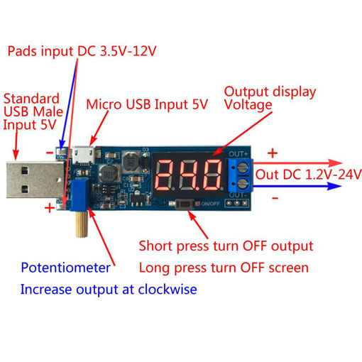 Immagine di 3pcs DC 3.5- 12V To DC 1.2-24V DC-DC USB Step UP / Down Power Supply Module Adjustable Boost Buck