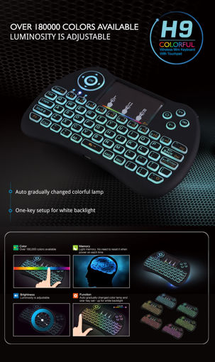 Immagine di H9 Wireless Colorful Backlit Ajustable Brightness 2.4GHz Touchpad Air Mouse Mini Keyboard