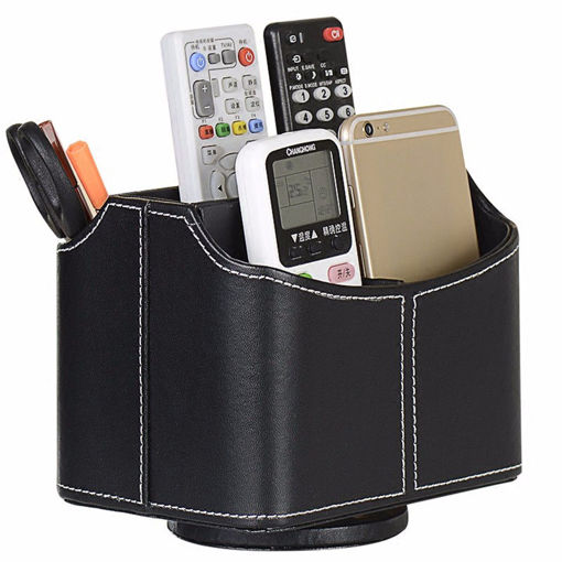 Picture of Remote Control Stationery Pens Organizer Spinning Storage Leather Holder Box
