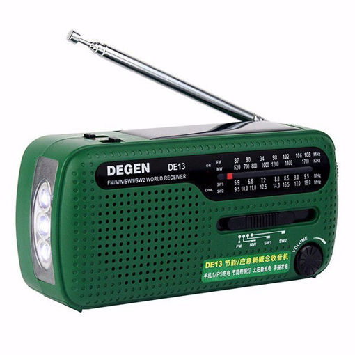 Immagine di Degen DE13 Portable FM MW SW Manual Cranking Dynamo World Receiver Radio Recorder