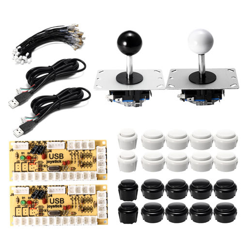 Immagine di Black White Push Button Dual Joystick USB Encoder Board DIY Set Kit for Arcade PC Game Controller