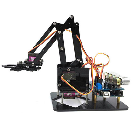Immagine di URUAV DIY 4DOF Robot Arm 4 Axis Acrylic Rotating Mechanical Robot Arm With Arduino R3 4PCS Servo