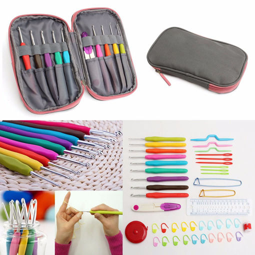 Immagine di Crochet Needle Hooks Set Organiser Case AccBearded Needle Suit With 45 Piece Attach One Storage Bag