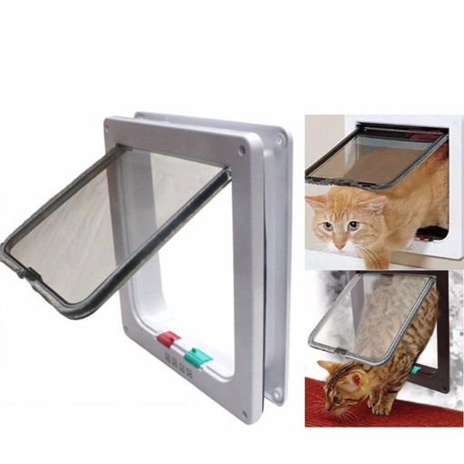 Picture of Medium Small White Pet Cat Puppy Dog Supplies Lock Frame Safe Security Flap Door Gate Pet Supplies