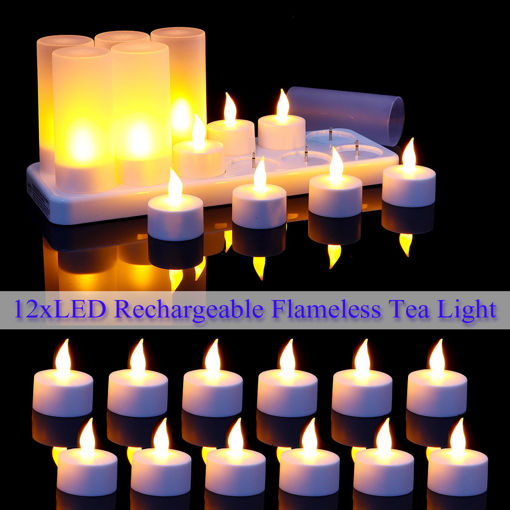 Immagine di 12PCS LED Rechargeable Candle Lamps Flameless Warm Tea Light Decoration