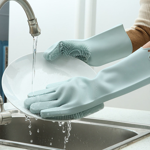 Picture of Silicone Dishwashing Glove Kitchen Cleaning Glove Convenient Brush Glove Quick to Clean Plates