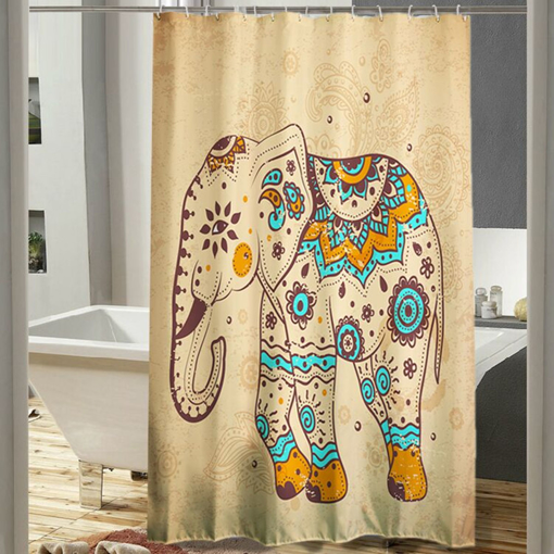 Picture of Elephant Polyester Shower Curtain Panel Sheer Bathroom Hooks Set Decor 180x180cm