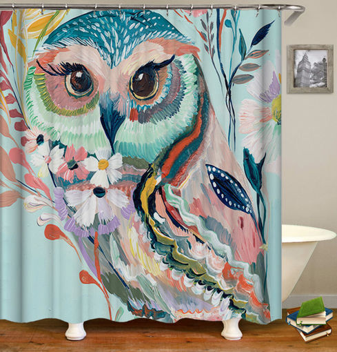 Immagine di Owl Printed Shower Curtain Non-Slip Rug Three Set Bath Products Bathroom Decor