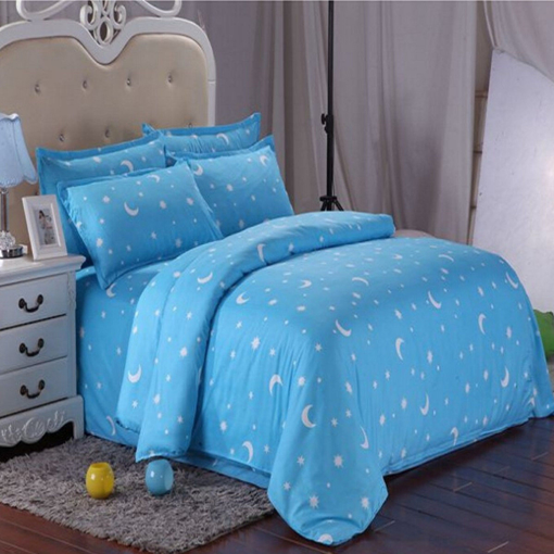 Picture of Cotton Blue Stars Moon Printing Bedding Set Bed Sheet Duvet Cover Pillowcase Single Queen King