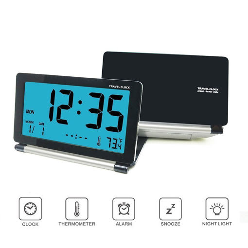Immagine di Loskii DC-12 Travel Alarm Clock LCD Mini Digital Desk Folding Electronic Alarm With Backlight