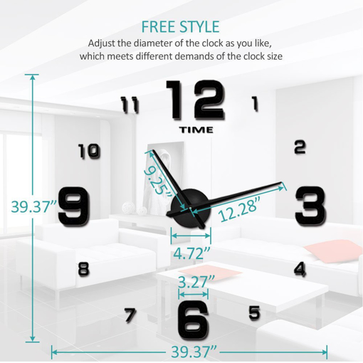 Immagine di Modern Mute DIY Frameless Large Wall Clock 3d Mirror Sticker Metal Big Watches Home Office Decoratio