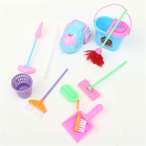 Immagine di Mini 9Pcs a Set Doll Cleaning Tools Furniture Home Princess Baby Plush Cleaner Household Model Toys
