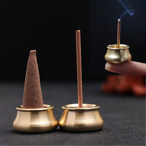 Picture of Dual-purpose Mini Copper Incense Cone Stick Burner Holder Plate Censer Tower Bowl Meditation Decor