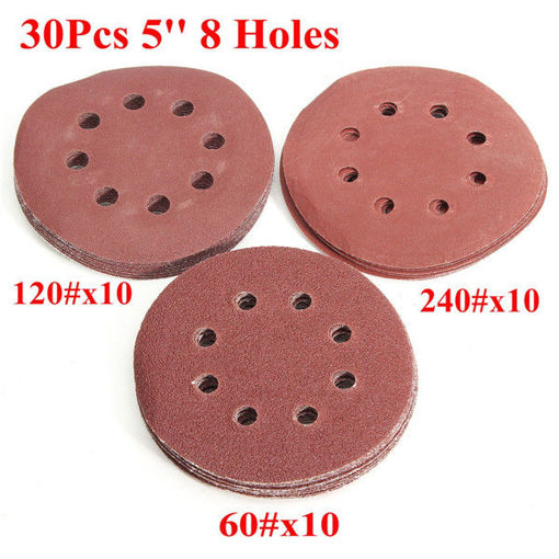 Picture of 30pcs 5 Inch 8 Holes Abrasive Sanding Discs Sanding Paper 60/120/240 Grit Sand Paper