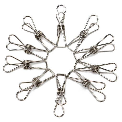 Immagine di 10Pcs Stainless Steel Clothes Pegs Hanging Pin Laundry Windproof Clips Home Clamps Clothespins
