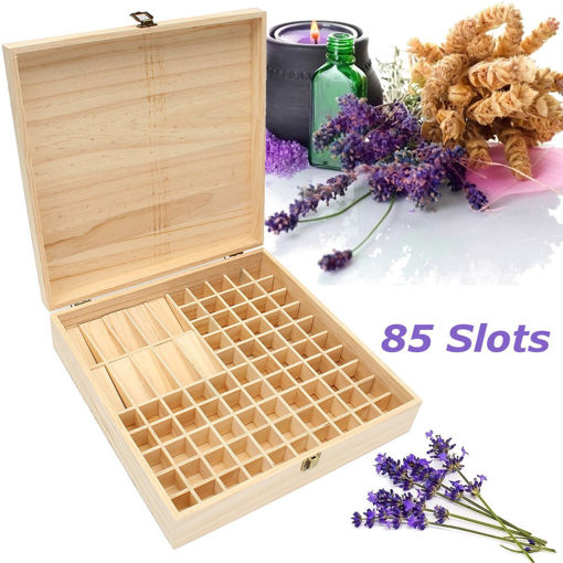 Immagine di 85 Slots Essential Oil Storage Box Wooden Case Aromatherapy Organizer Storage Display Container