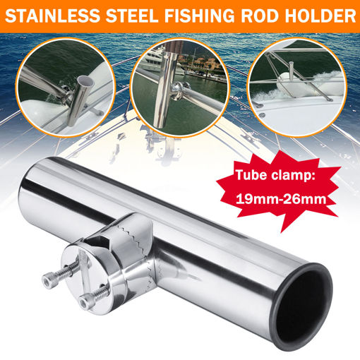 Immagine di 19mm-26mm Stainless Steel Fishing Rod Holder Marine Boat Tackle Clamp On Rails Mount