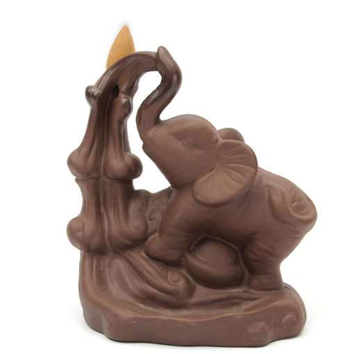 Picture of Purple Clay Backflow Incense Cone Burner Elephant Fragrant Censer Holder Home Office Furnace Decor