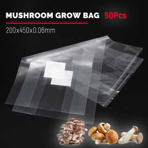 Immagine di 50Pcs 200x450x0.06mm PVC Mushroom Grow Seedling Bags Substrate High Temp Pre Sealable