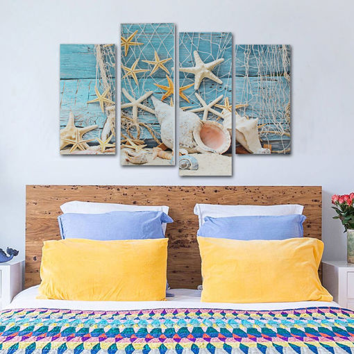 Immagine di 4Pcs Conch Fishnet Starfish Beach Canvas Paintings Pictures Waterproof Frameless