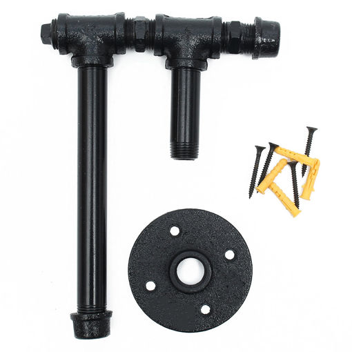 Immagine di 220mm Industrial Iron Pipe Tissue Holder Rustic Wall Mount Black Toilet Paper Roll Holder
