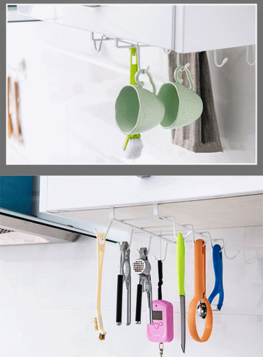 Immagine di Honana CF-KS8 8 Hooks Stainless Steel Storage Rack Cupboard Hanging Hook Shelf Bathroom Organizer